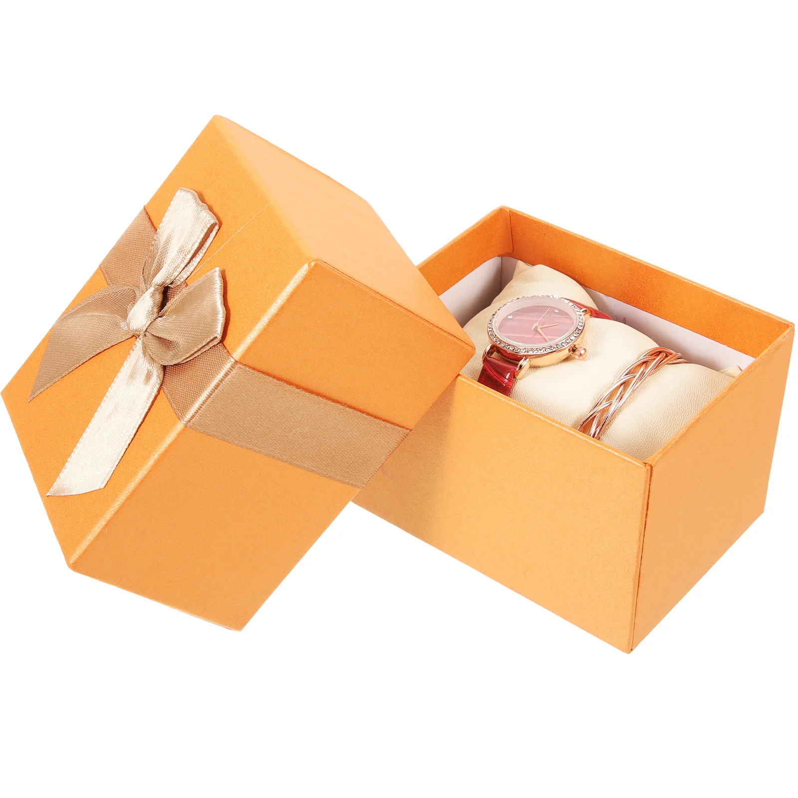 

1Set Lady Pu Strap Watch Chic Alloy Bracelet Elegant Quartz Wristwatch Gift Set For Women Girls Adjustable Comfortable Clear