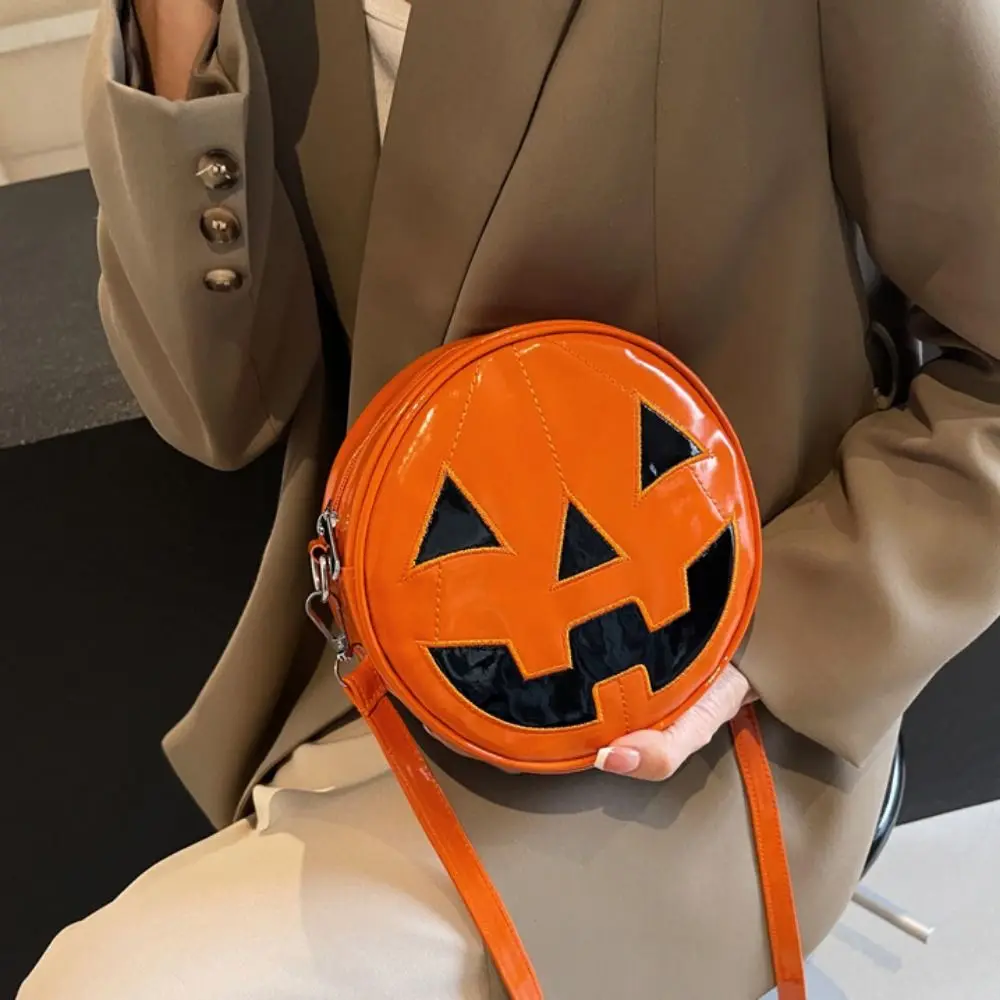 Adjustable Strap Halloween Pumpkin Crossbody Bag Bat Wing Purse Round Halloween Pumpkin Shoulder Bag Y2K Ins