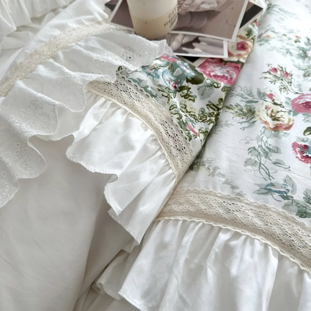 Retro Rose Lotus Leaf Edge Bed Skirt Four-piece Set French Girl Princess Wind Bedding Quilt Cover Four-piece Set Pure Cotton