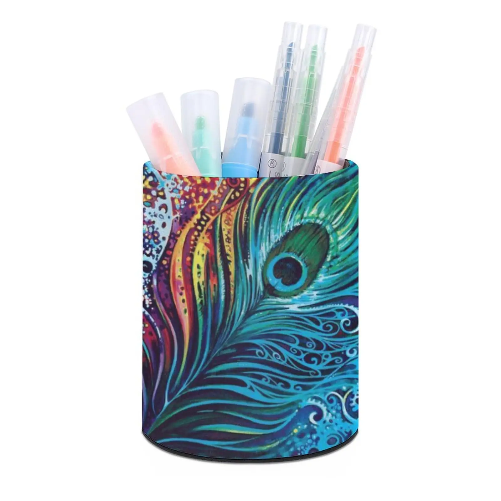 

Peacock Feather PU Leather Pen Holder Desk Container Study Stationery Pencil Container Brush Scissor Box Makeup Brush Holders