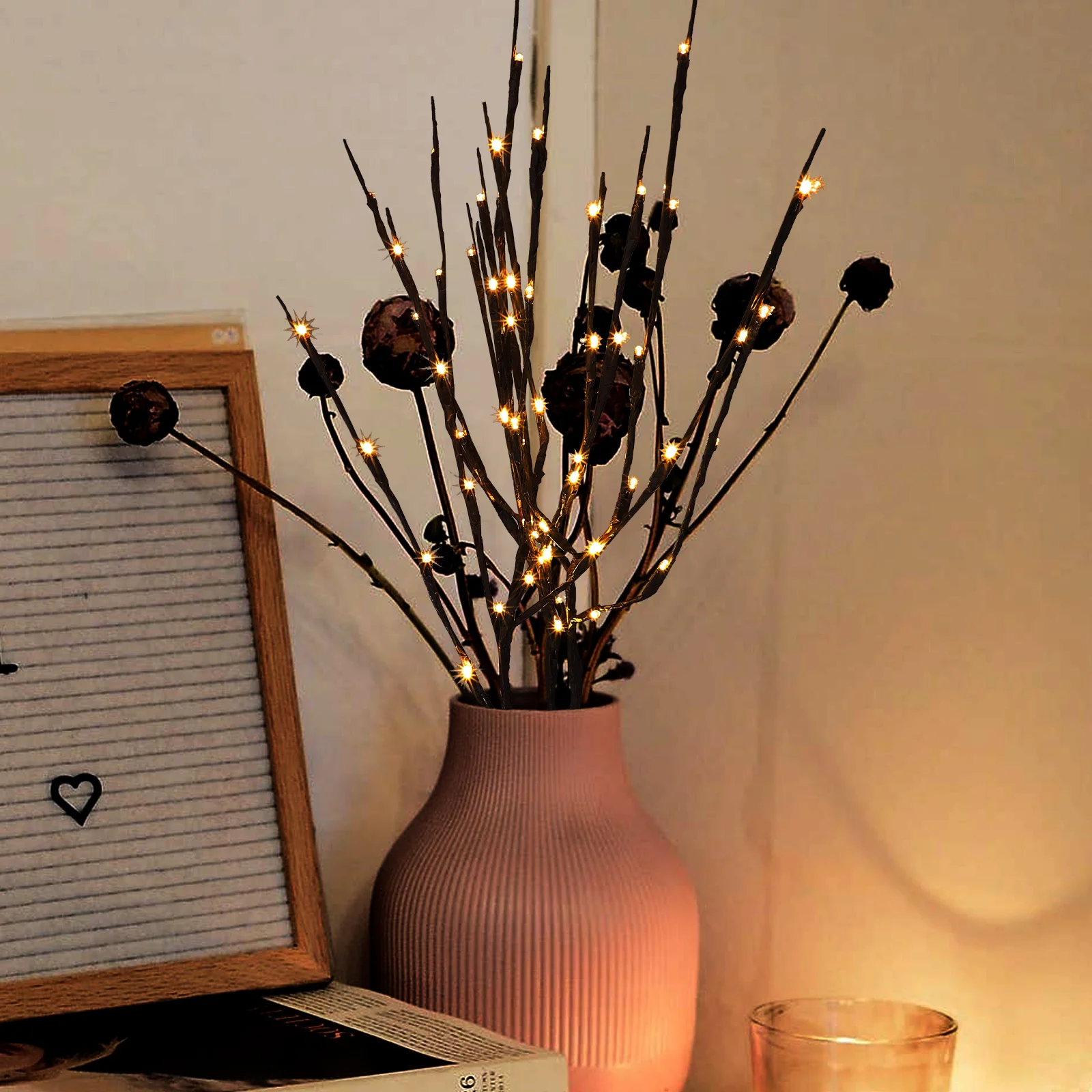 

3 pcs Simulation Branch Led Lights Bendable Warm Light Decorative Night Lamp For Bedroom Room Tabletop Powered