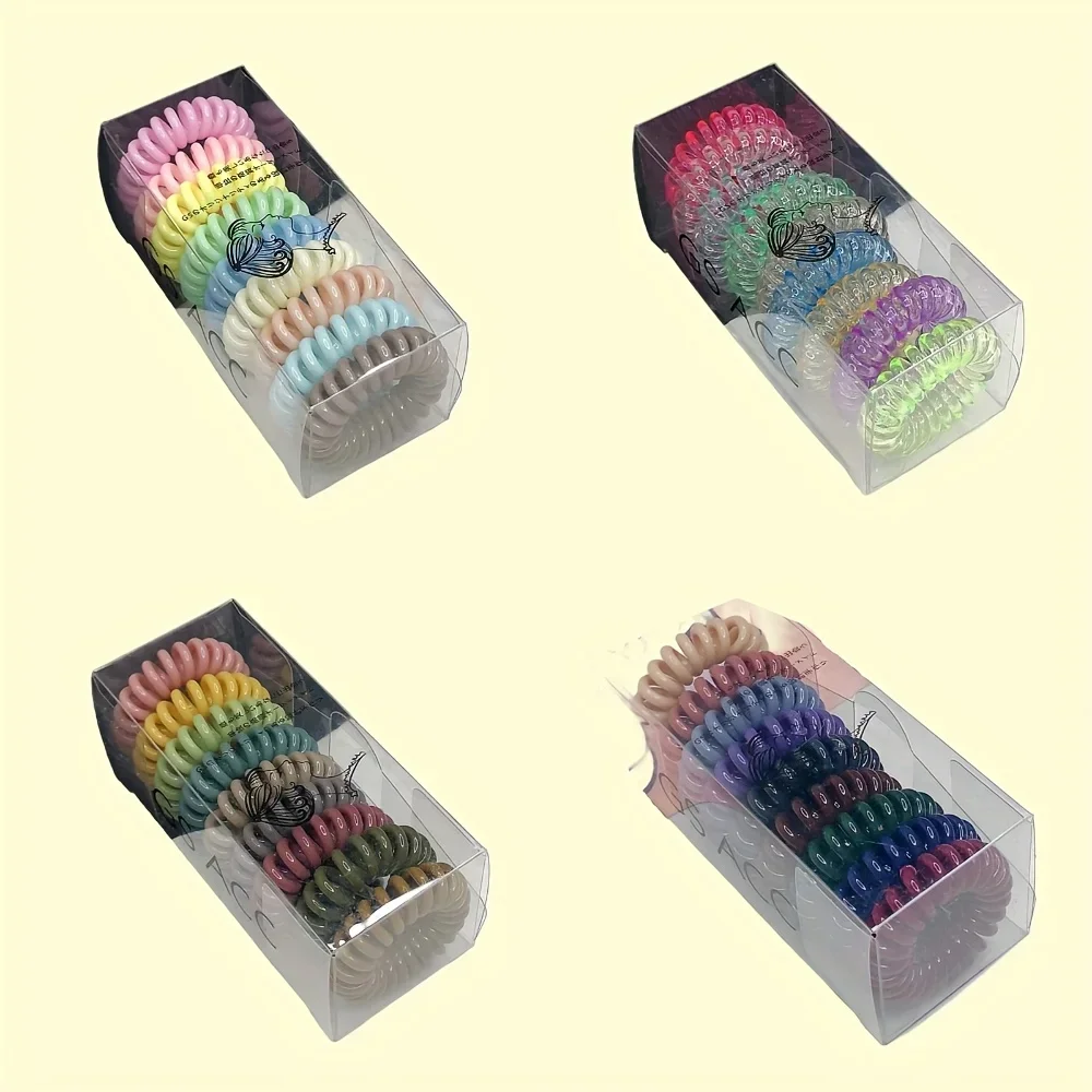 

9 pcs/set Colorful Telephone Wire Hair Ring Girls Traceless Springs Elastic Hairbands For Women Headdress Hair Ties Rubber Bands