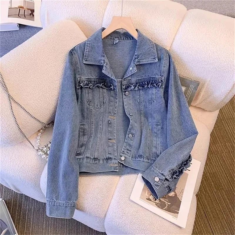 ﻿ Fashion Denim jacket Women's Spring And Autumn New Design Loose And Jacket Waveselvedge Top Trendy Short Jean Coat For Lady