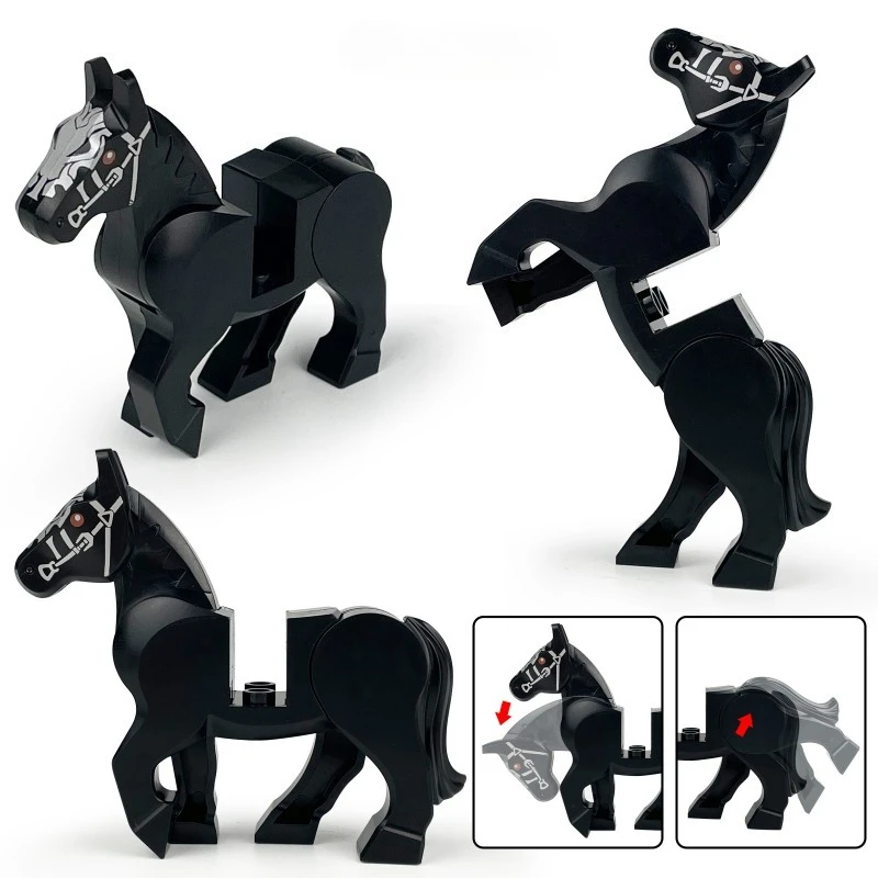 1pc Jouets pour enfants Scène de château Chevalier à cheval sur un cheval de guerre/ Pégase Animal Blocs de construction Jouet Figurine d'action Blocs Cadeau pour garçons