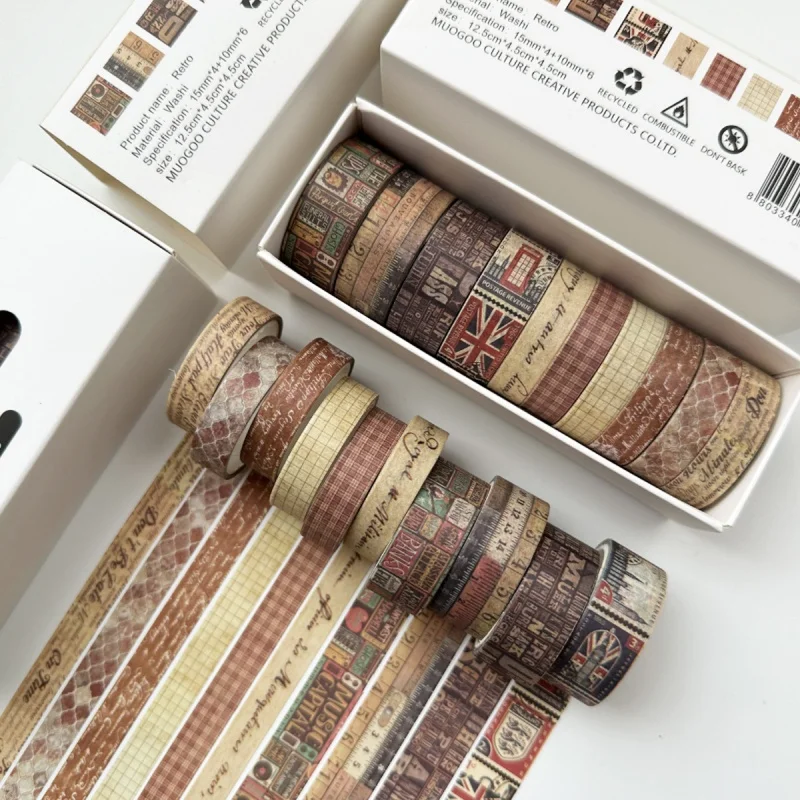 10 rollen retro rastermateriaal decoratie en papieren tape set DIY tijdschrift collage snijden briefpapier decoratie tape