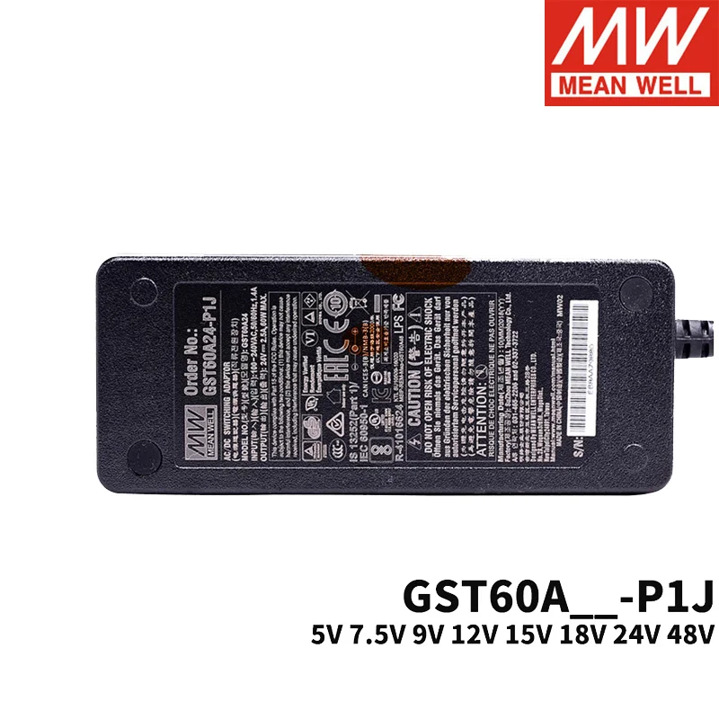 Mean Well Adaptor GST 18A 25A 40A 60A P1J 220V AC To DC 5V 7.5V 12V 15V 18V 24V 48V Deskdop Power Supply