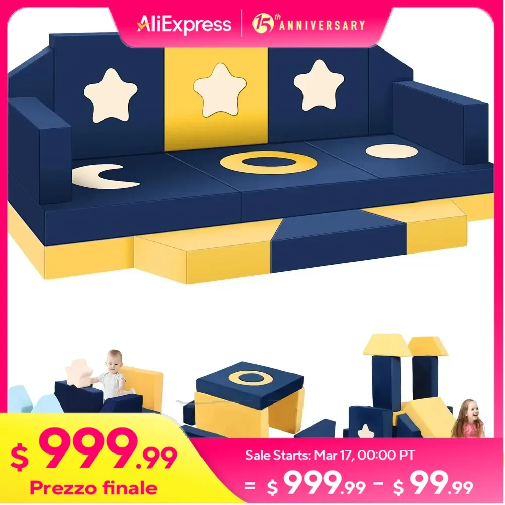 28PCS Modular Kids Play Couch, Universe Theme Toddler Couch Building Fort, Multifunctional Kids Sofa