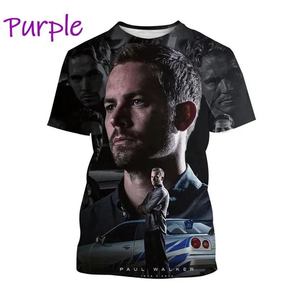 New Fashion Paul Walker Cool Street Style Fast and Furious Paul Walker 3D Printed T-shirt Hip-hop Short-sleeved T-shirt