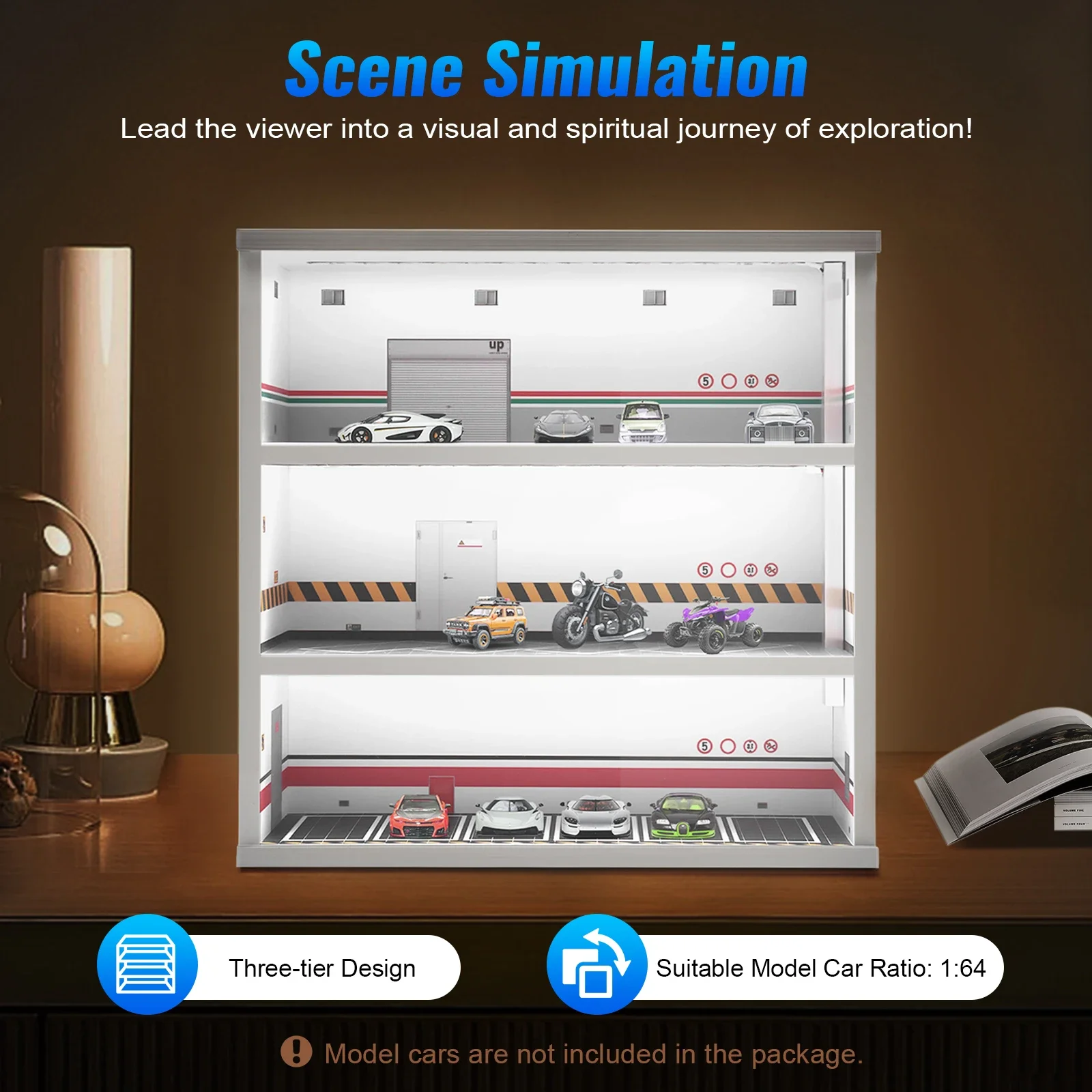3-Layer Model Car Display Case Garage Display Cabinet 1: 64 Diecast Model Car Display Case W/ LED Light view 4