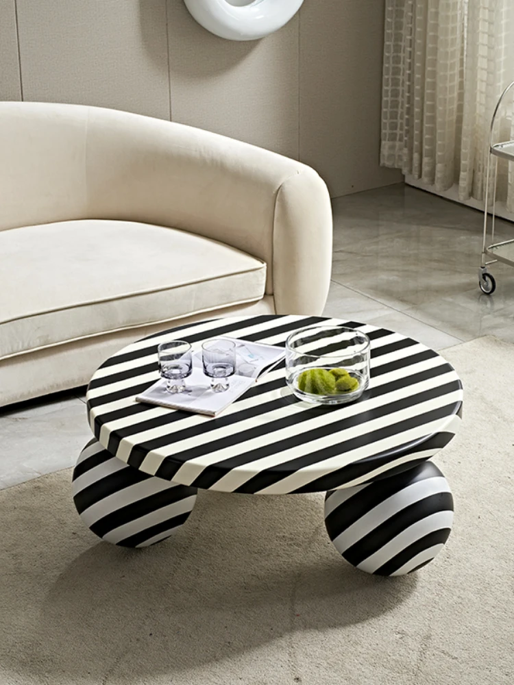 Black and white color matching zebra pattern spherical circular coffee table