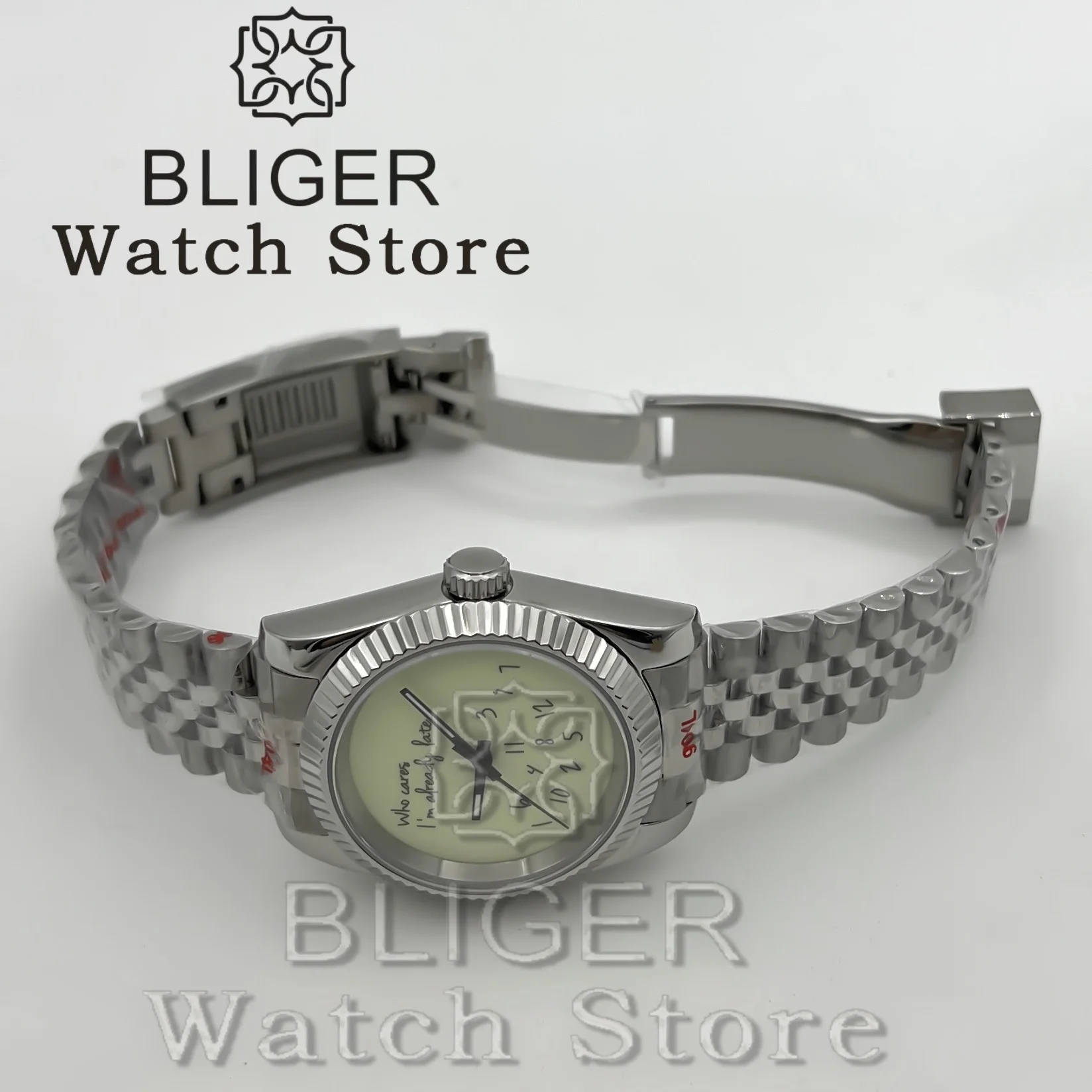 BLIGER 36mm 39mm NH35 ウォッチ Who cares im already late ウォッチ ロゴなし 全面夜光ダイヤル サファイアクリスタル NH35 自動巻きムーブメント