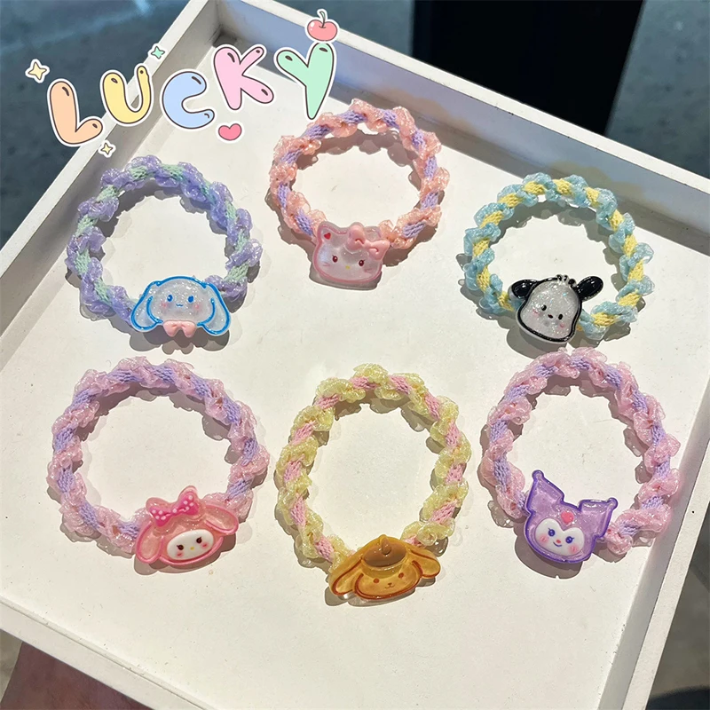 Kawaii Sanrio anello elastico per capelli Hello Kitty corda per capelli in pizzo dolce Kuromi Melody Cinnamoroll Scrunchies viso lavaggio cerchio per capelli