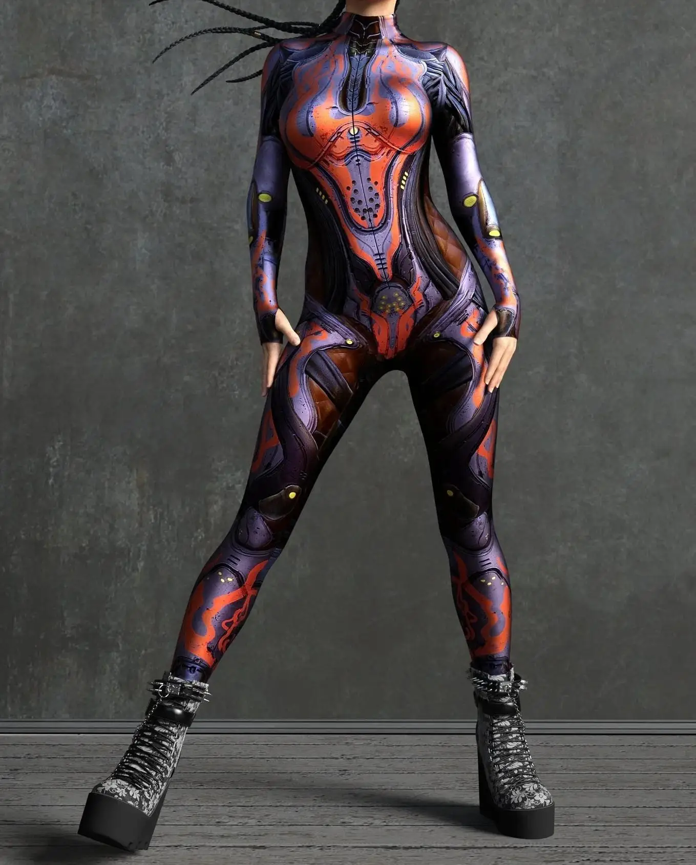 Mechanischer Rüstungsanzug für Frauen, Cyber-Fighter-Cosplay-Bodysuit, Steampunk-Kostüm, Zentai-Anzug für Halloween-Partys – Detail 4