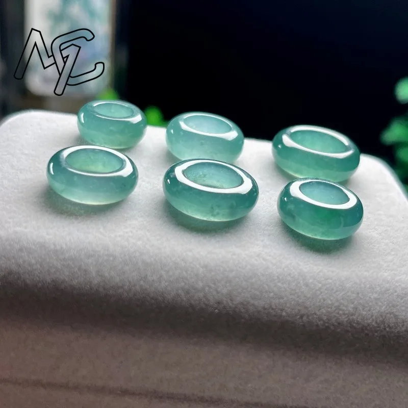 Natural Emerald Blue Water Lucky Bead Ring Pendant Myanmar Jadeite Necklace Jewelry Charm Designer Luxury Vintage Certificate view 4