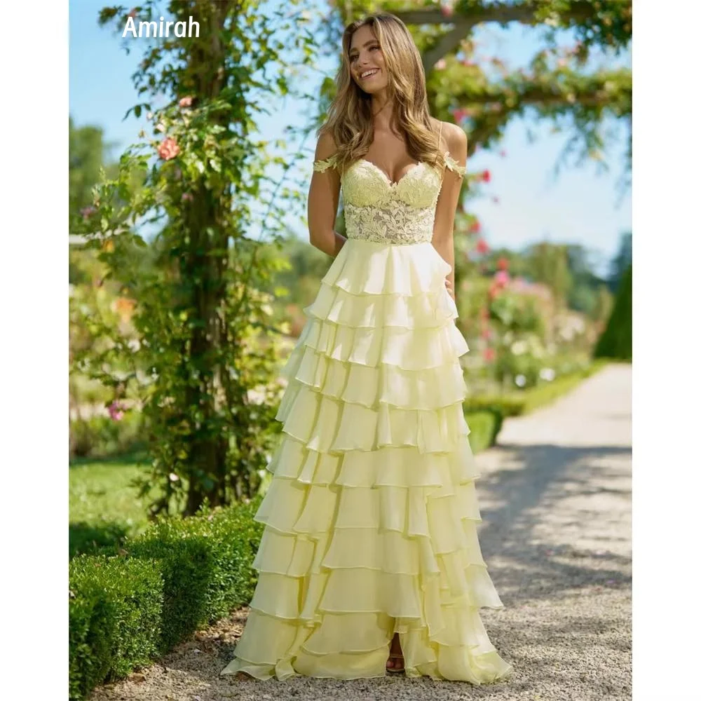 

Amirah A-line Lotus Skirt Luxurious Women's Evening Dresses Luxury 2025 Custom Made Dresses for Special Events Lace Print Prom