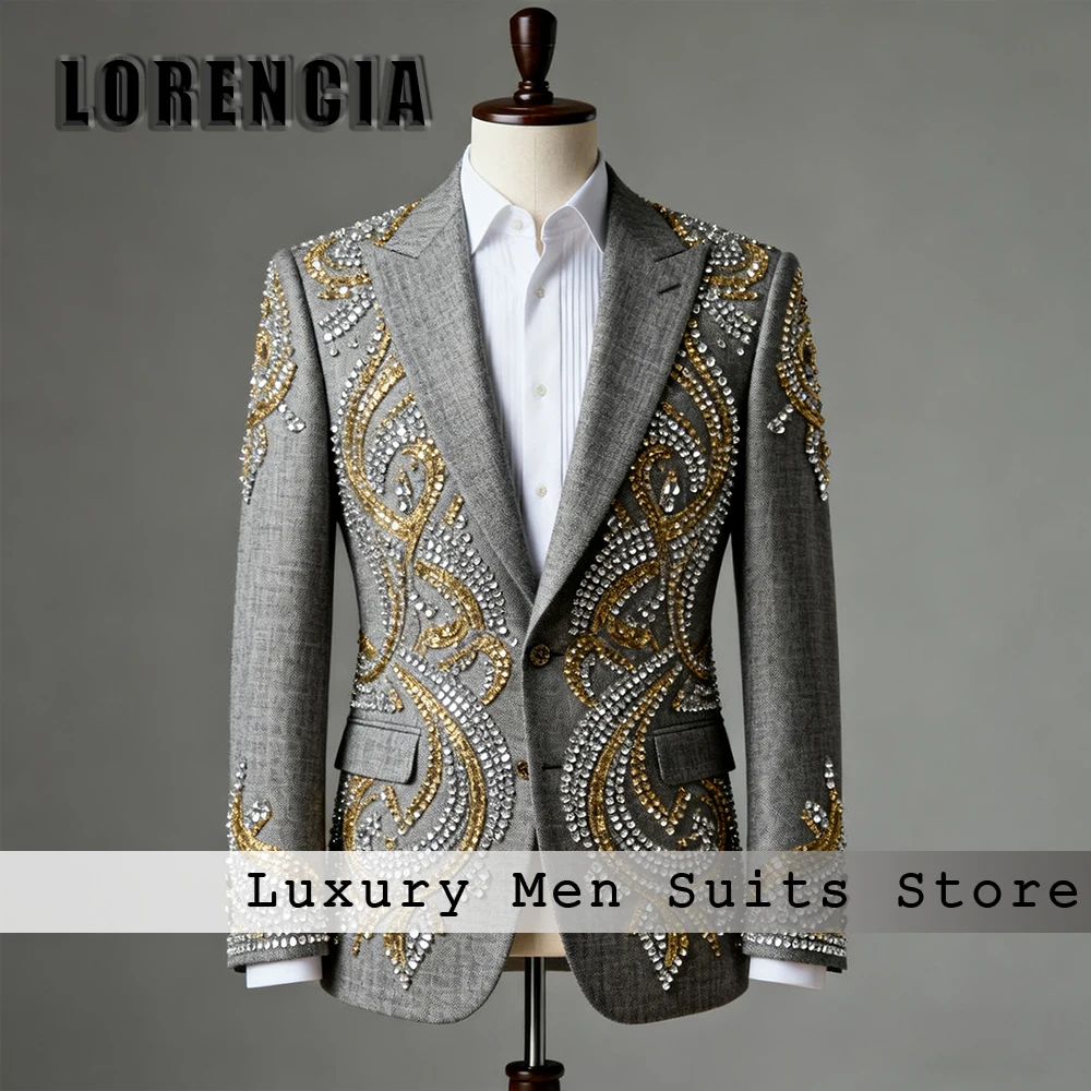 

Формальные костюмы с бриллиантами для мужчин, комплект из 2 предметов, однобортный смокинг для свадебной вечеринки, жениха, индивидуальный пиджак, брюки, костюмы для мужчин