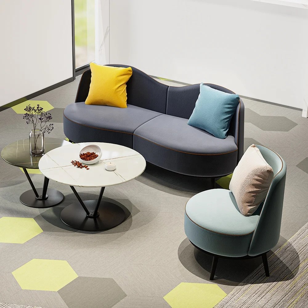 Modern Creative Design Wave-Shaped Small Sofa Light Blue PU Leather Modular Combination Set For Home Office Hotel Living Room