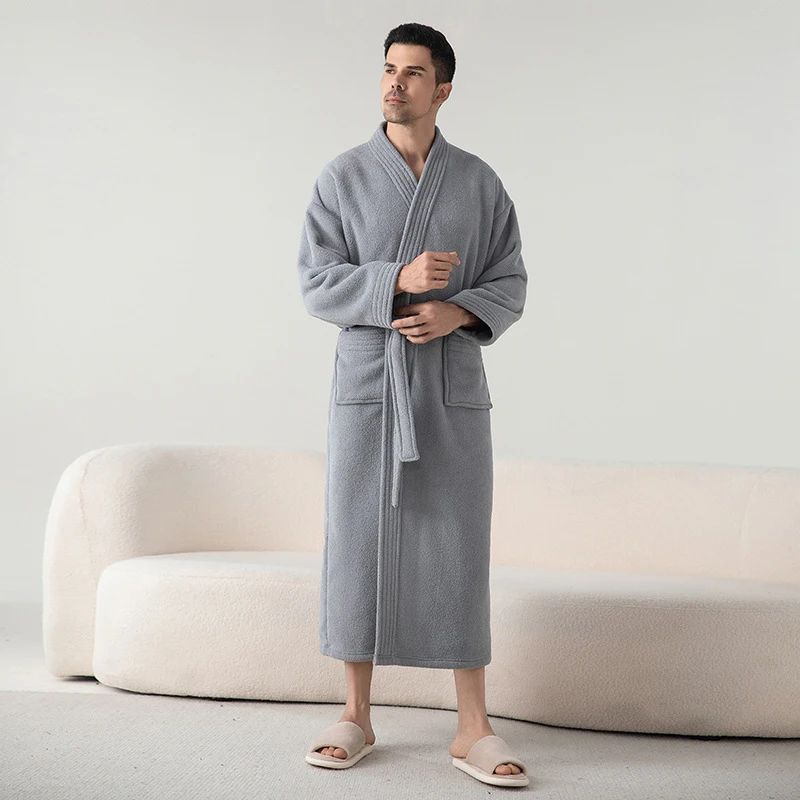 Comfy Bathrobe Men's Semi-velvet Pajamas Fall Winter Padded Thickened Long Bathrobe Women's Home Wear Bathrobe Women Universal