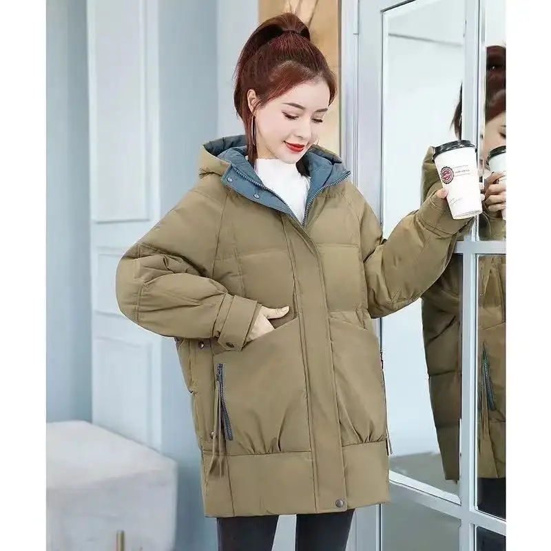 2025年レディース冬用パーカーコート、ミディアム丈とロング丈、レディースアウターウェア、ファッショナブルで快適、多用途なレディースダウンコットンジャケット