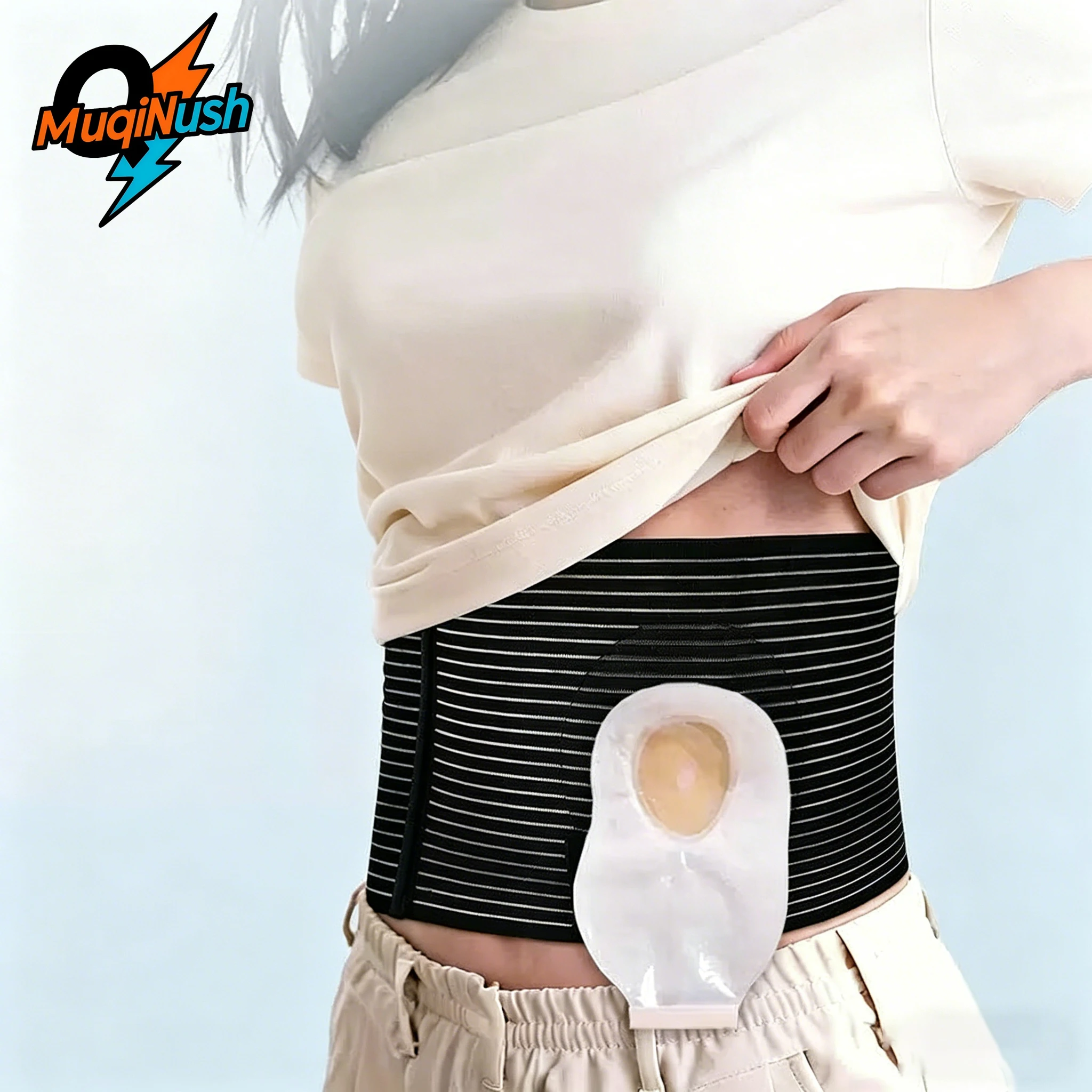 MuqiNush Elastic Stoma Abdominal Belt,Breathable Comfortable Support Girdle, Ostomy Care Waist Strap for Post-Operative Recovery