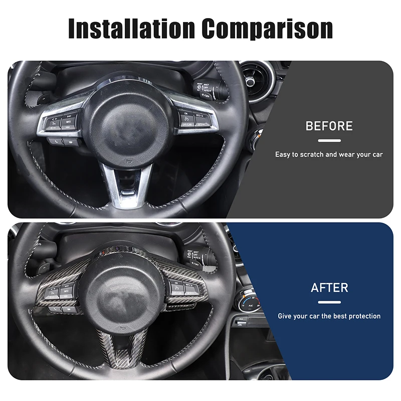 Real Carbon Fiber Car Steering Wheel Button Decorative Frame Suitable for Mazda MX-5/Fiat 124/Abarth 124 2016+