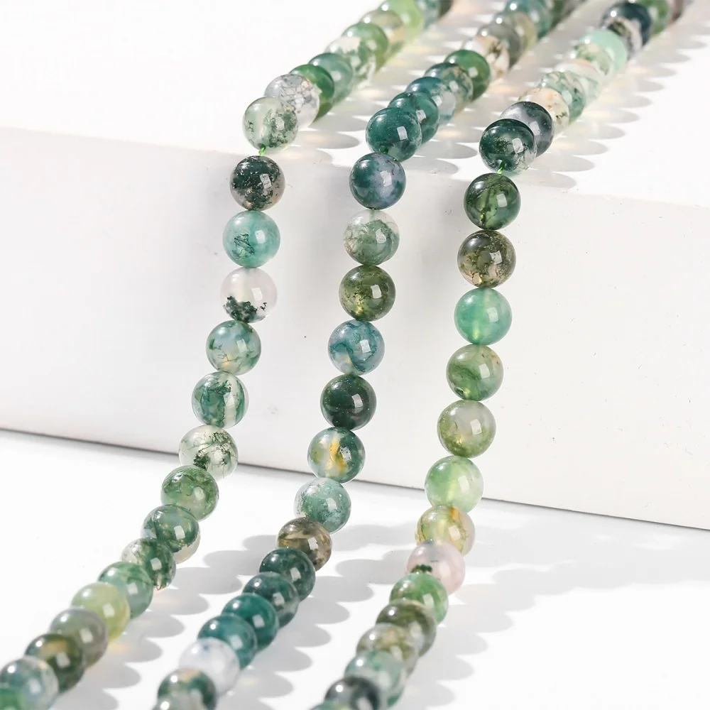 Natural Water Grass Agate & Silver Obsidian Beads 4/6/8mm round Loose Spacer for DIY Jewelry Making Earrings Necklace Bracelet