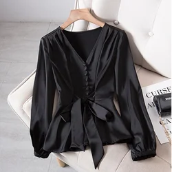 Oversize Women's Dress V-neck Waist Design Shirt Vintage Clothes for Women Tops Shirts Blouses