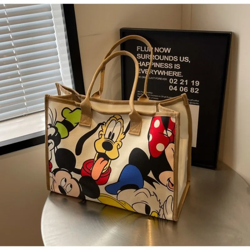 Disney Mickey Cartoon Cute Canvas Shoulder Bag Large Capacity Tote Bag Women\'s Fashion Mummy Bag Leisure Travel