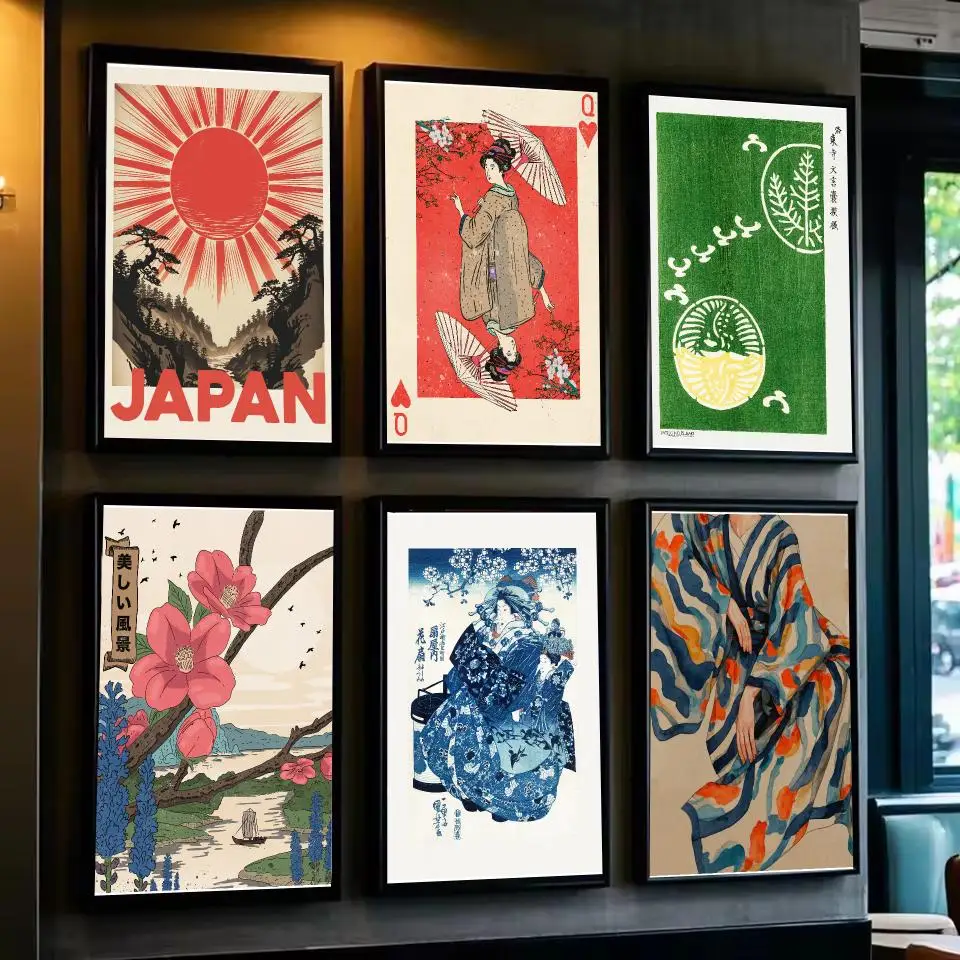 Classic Ukiyo Illustrations Painting Calligraphy Cotton Canvas Wall Art Poster Quality Decor Painting for Living Room Home Decor