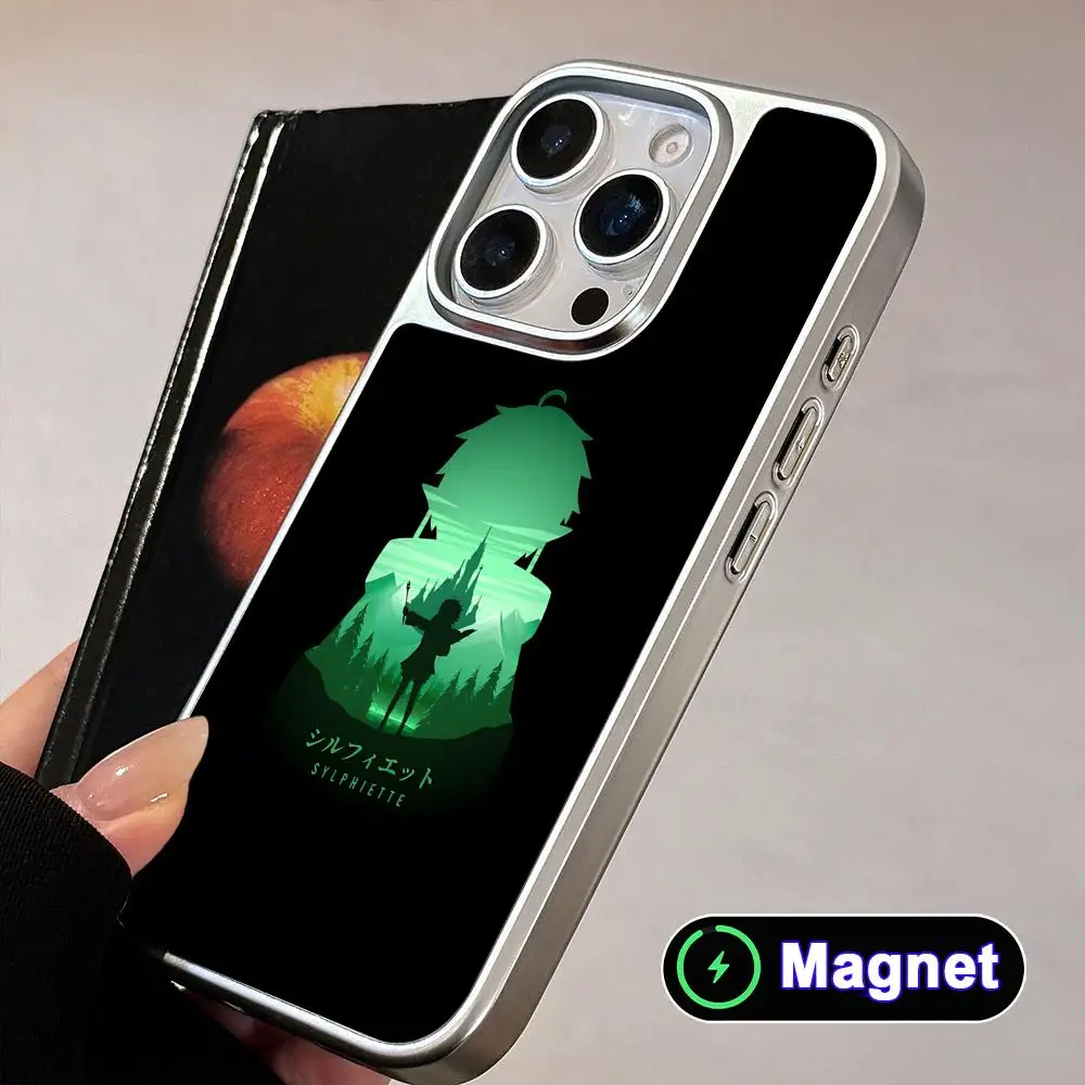 

Mushoku Tensei Sylphiette Phone Case for iPhone 17 16 15 14 13 12 11 Air Pro Max Plus Electroplated Silver Magnet Cover