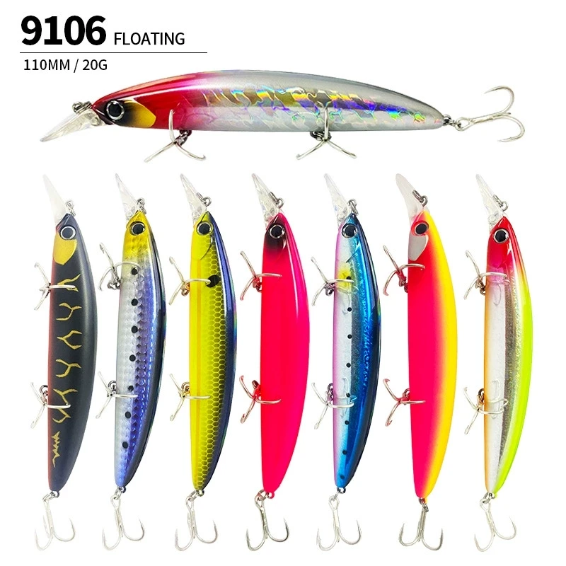 Cebo flotante Mino de agua, 110mm/20g, pesca en el mar de largo alcance para peces mandarín, cebo duro, cebo biomimético, nuevo Color