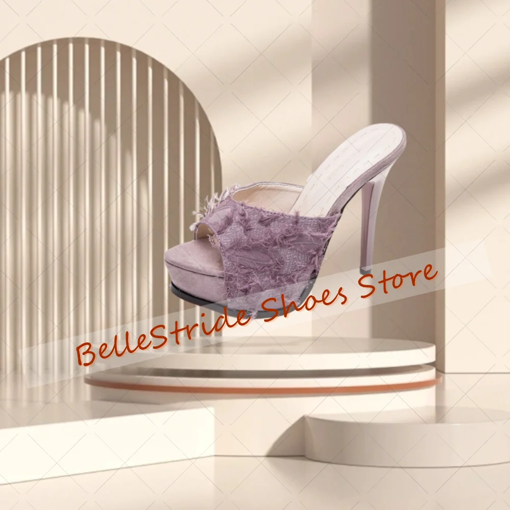 

Purple lace Raw Edges Platform Slippers Open Toe Women Shoes Stilettos High Heels Party Banquet Dating 2025 Zapatos Para Mujere
