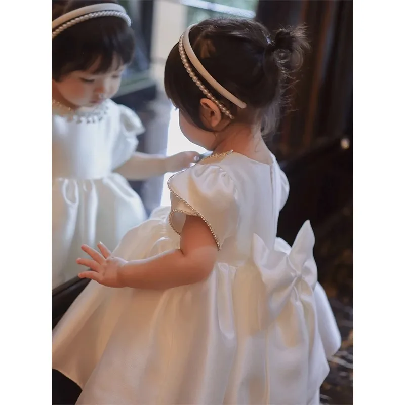 

HETISO Toddler Kids Satin Flower Girl Dress for Wedding First Birthday Ceremony Party Princess Communion Ball Gown 1-12Y