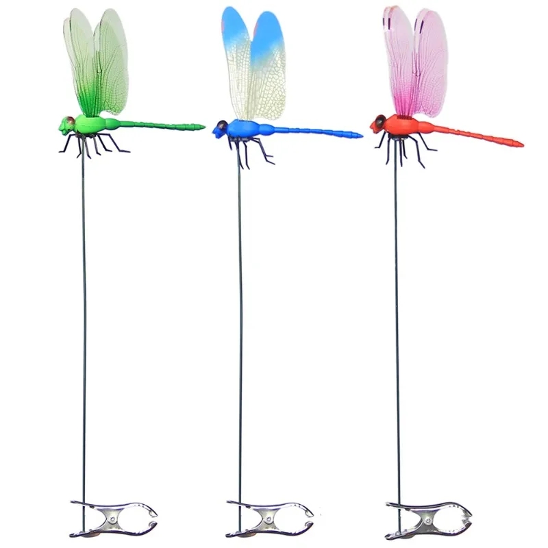 6pcs Simulation Dragonfly Clip With Insert Rod Colorful Artificial Dragonfly Clip Home Garden Decor