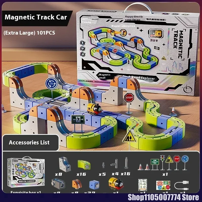 Coche magnético STEM Racing Car Rail Track Set 2025 - Tren motorizado Montessori y laberinto por gravedad, juguete, regalo educativo para niños