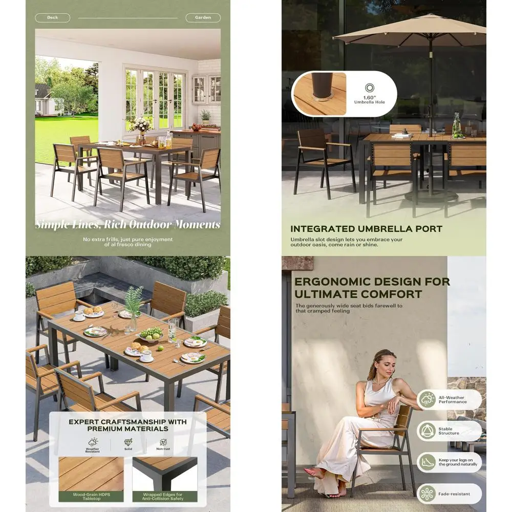 

Gray-Teak 6-Piece Outdoor Patio Dining Set with Umbrella Hole