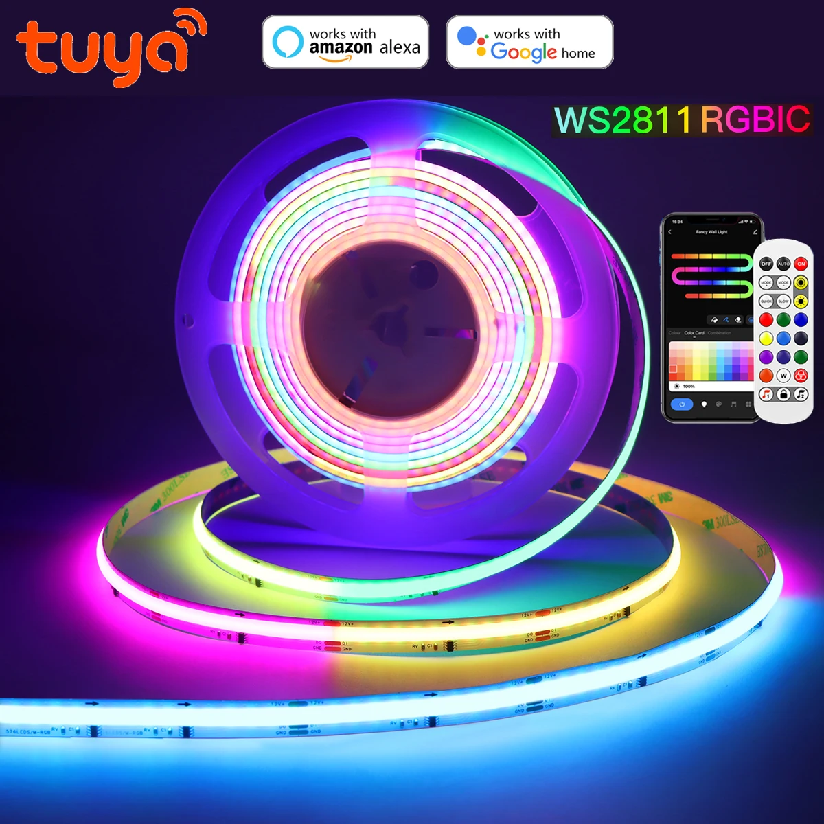 Tuya WS2811 RGB-IC COB LED Garland Light WiFi Smart Switch Fairy LED Strip Lights For Birthday Festival Party Wedding Decoration