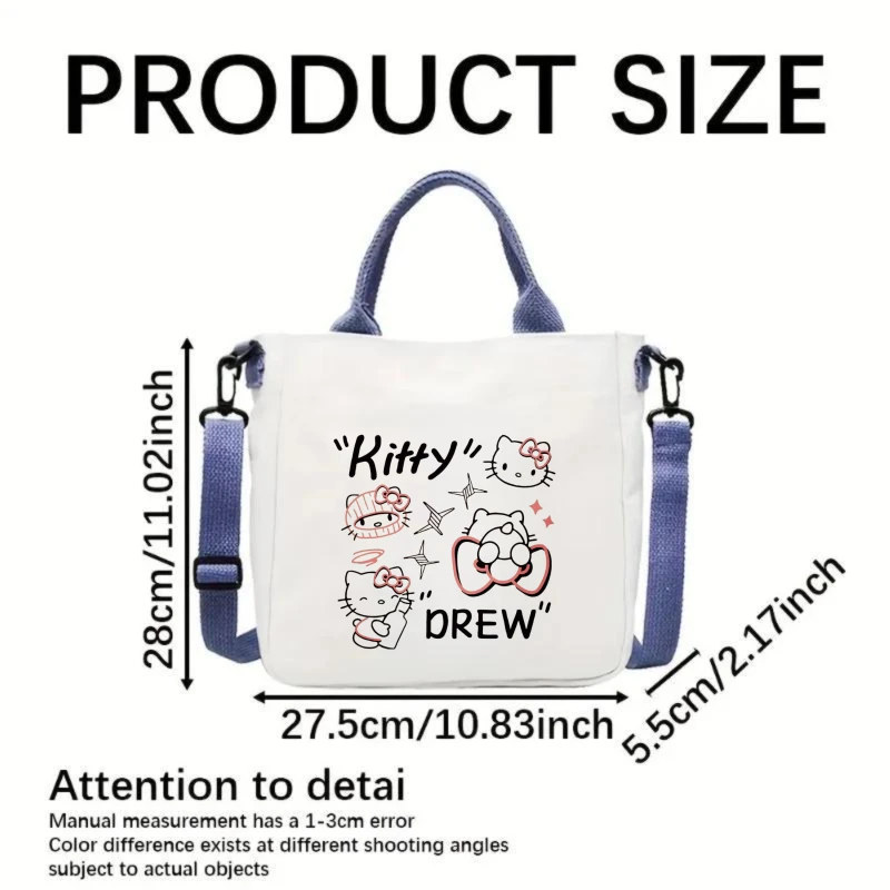 حقيبة نسائية من Sweet Hello Kitty مطبوعة من القماش، حقيبة كتف بإبزيم سعة كبيرة للفتيات، هدايا حقيبة يد #5