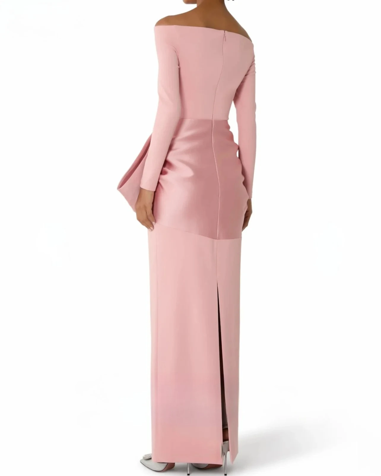 SoDigne Elegante rosa Abendkleider, schulterfrei, volle Ärmel, Schlitz, Partykleid, Meerjungfrau, formelle Abendkleider, individuell gestaltet