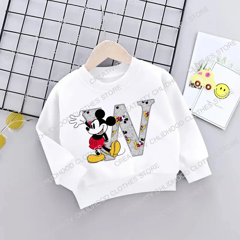 Mickey Children Sweatshirts New Letter A B C D Name Combination Clothes Kawaii Cartoons Pullover Girl Boy Kid Fashion Sportswear