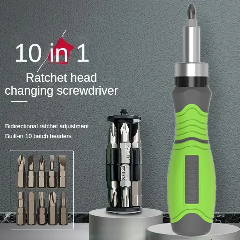 Jeu de tournevis à cliquet portable 10 en 1, multifonction, tête cachée avec capacité d'angle multi-directionnel pour la réparation à domicile