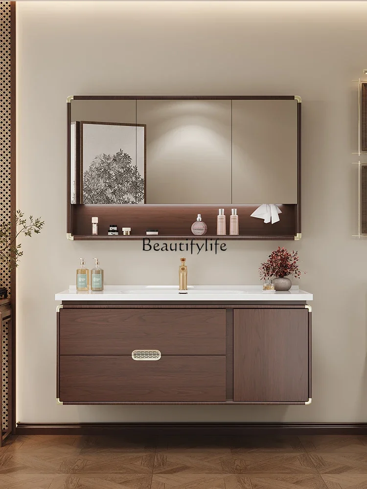 

LXНовый китайский дуб, черное дерево, керамика, встроенная раковина, комбинация шкафа для ванной комнатыSSS