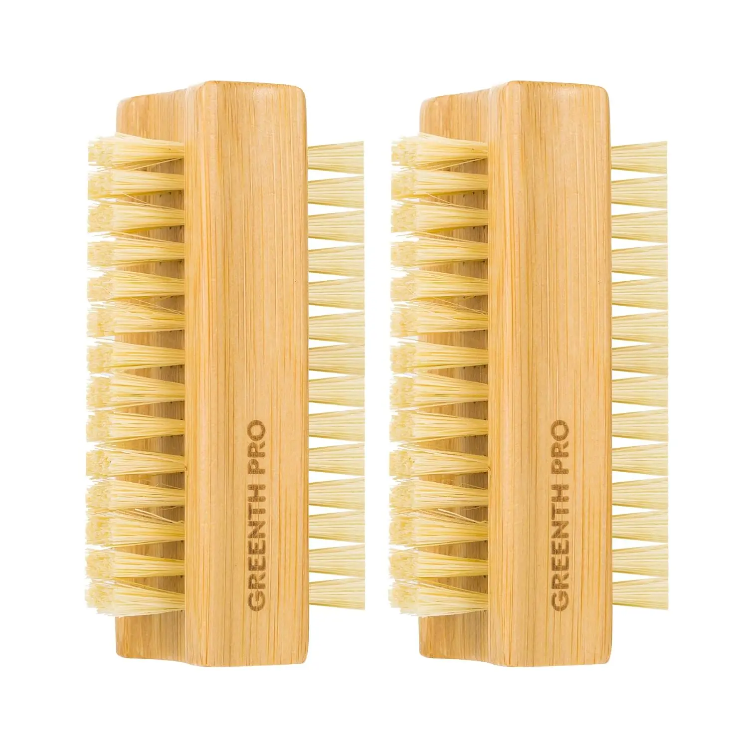 2PCS Bamboo Nail Brush, Two-Side Firm Sisal Scrub Brush for Toes and Nails Cleaning