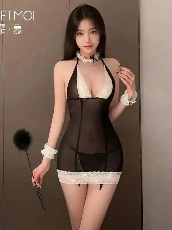 Pizzo completo per tutto il corpo Bella borsa sexy Abito alla moda Elegante sexy puro desiderio Mini abito in pizzo a rete Top dolce 2025 Nuovo trasparente FU8T