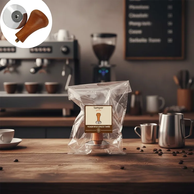 1 Stück 51mm 53mm 58mm Espresso-Tamper Kaffee-Barista Flachboden-Kaffeetamper mit Holzgriff Kaffee-Zubehör Kaffee-Verteiler