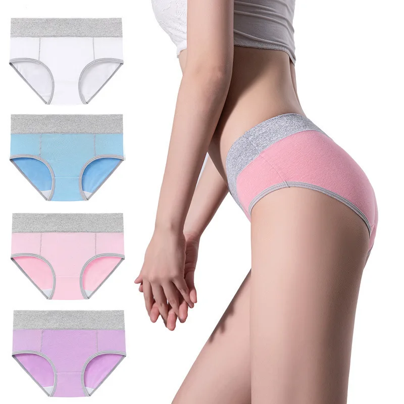 3pcs Cotton Women Panties Lady Plus Size Underwear High Waist Briefs Breathable Solid Color Female Lingerie Shorts