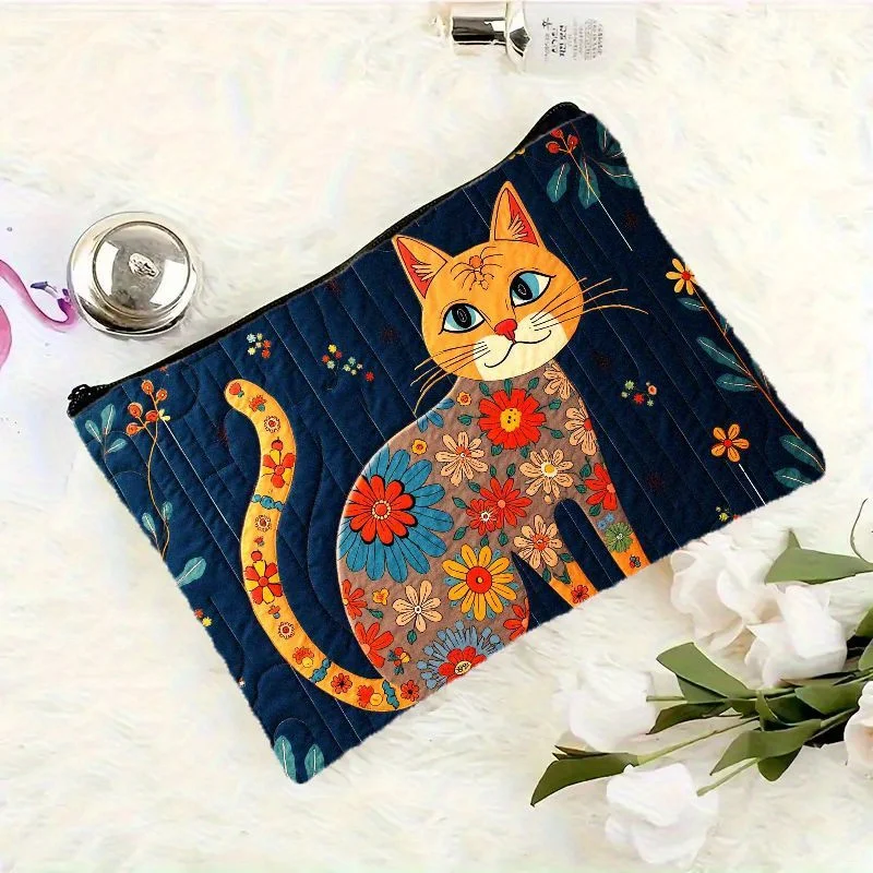 1 bolsa de maquillaje con estampado floral original para mujer, bolsa multifuncional con cremallera, bolsa de almacenamiento con cremallera perfecta para viajes, divertido regalo de cumpleaños
