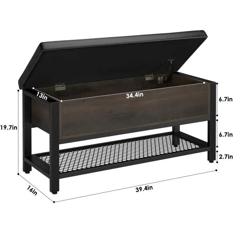 HOSTACK Storage Bench, Entryway Shoe Bench with Flip-Open Storage Box, End of Bed Ottoman Bench with Storage Shelf