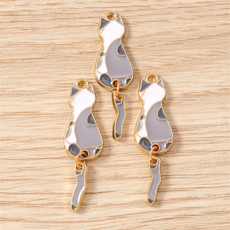 10 Stück 10x35mm Cartoon Emaille Tier Katzen Charms Anhänger zum Basteln von Halsketten, Ohrringen, Armbändern, DIY-Handwerk, Schmuckzubehör – Detail 18