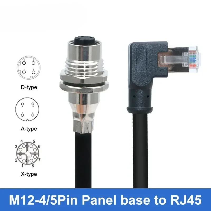 M12 8Pin X-type Panel Type Socket to RJ45 Connector Cable 4Pin D-type Network Plug to pj45 Straight Elbow Head Shielded Line